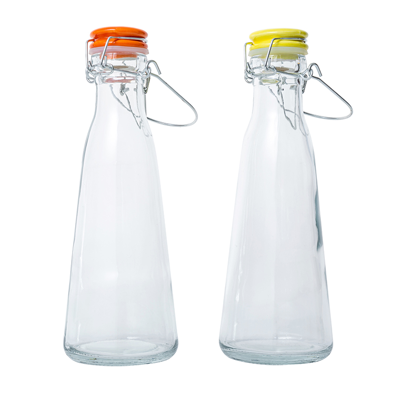 Glass Milk Juice Beverage Bottles With Sealed Handle Caps 500ml 1000ml